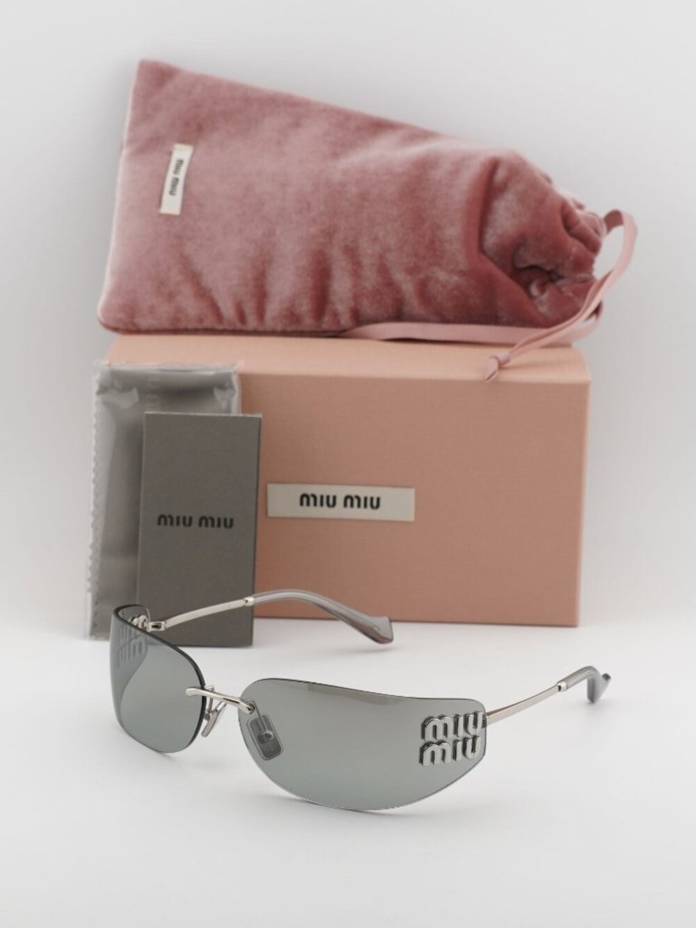Miu Miu MUA51S 1BC10Y Rectangle Sunglasses – Silver\Grey Mirror Silver